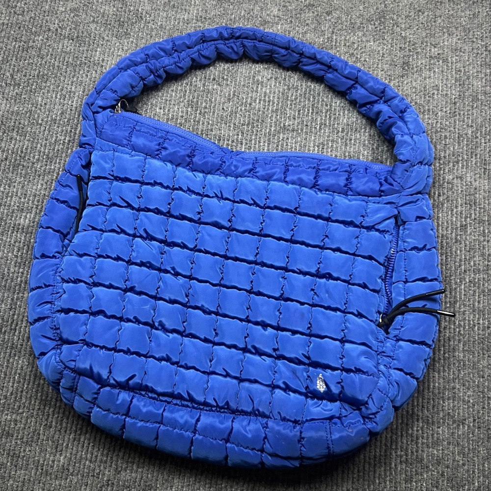 Free People FP Movement Quilted Carryall Puffer Bag Royal Blue Hobo Tote 20x23